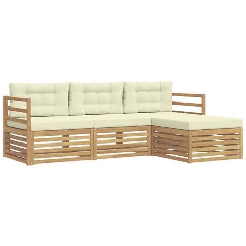 Set di divani da esterno 4 pcs Bianco e Crema Poliestere - Foto 1