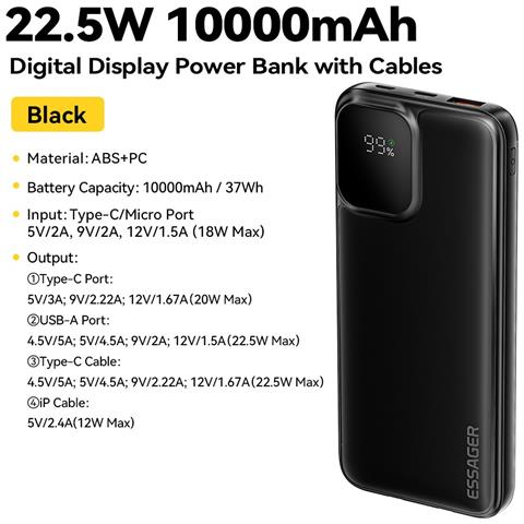 Power Bank - Nero, 10000 mAh, 5W - Foto 2