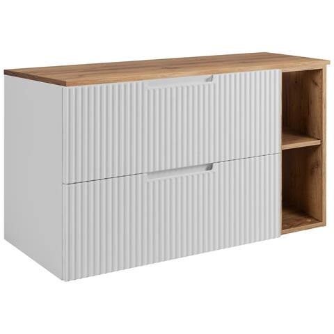 Mobile da bagno, Bianco e nero, 80 cm, 2 cassetti con chiusura ammortizzata, Frontali scanalati - Foto 1