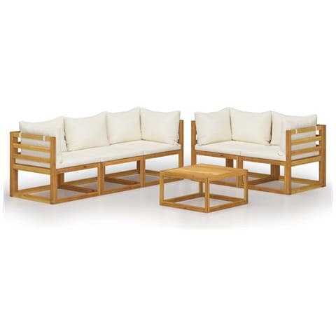 Set Divani Da Giardino 6 Pz Con Cuscini Crema In Legno Acacia - Foto 1