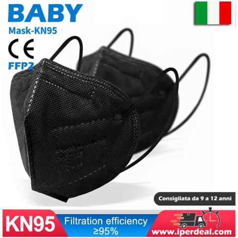 Mascherine Ffp2, kn95 Per Bambino, Colore Nero, Certificata Ce, Tipologia Senza Valvola - Foto 1