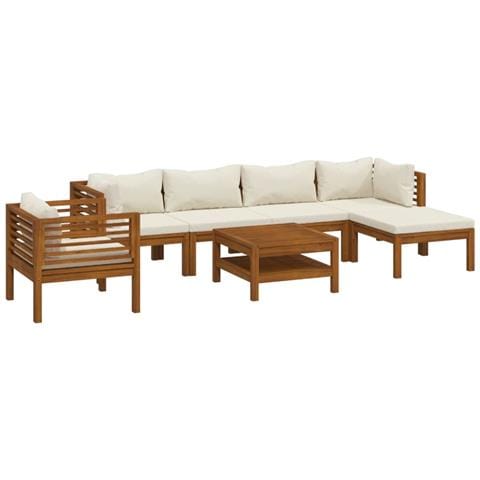 Set Divani Da Giardino 7 Pz Con Cuscini Crema In Legno Acacia - Foto 1