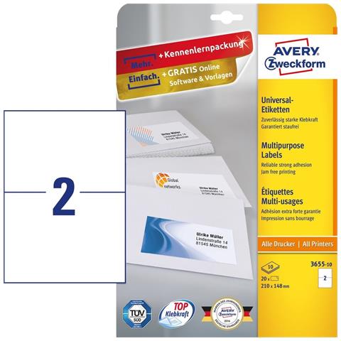 3655-10 etichetta autoadesiva Rettangolo Permanente Bianco 20 pz - Foto 2