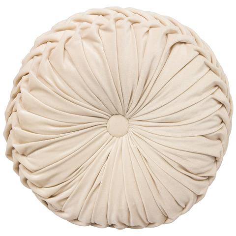 Cuscino Arredo Imbottito In Velluto Rotondo A Pieghe Plissettato Colore Panna Atelier In Tinta Unita Pieghettato - Foto 1