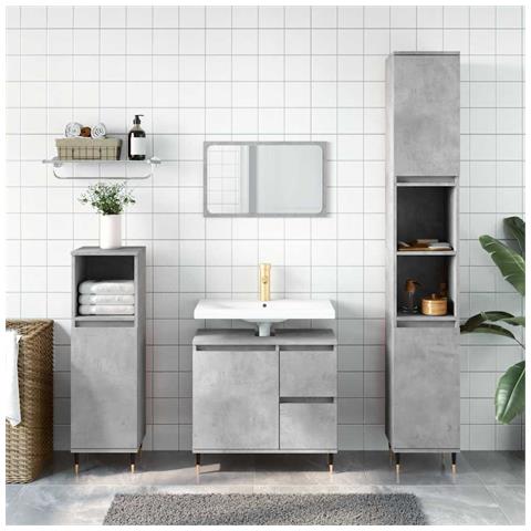 Armadietto Da Bagno Grigio Cemento 65x33x60cm Legno Multistrato - Foto 10