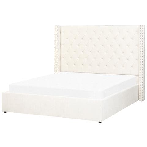 Letto Matrimoniale Contenitore Velluto Bianco Sporco 160 X 200 Cm Lubbon - Foto 2