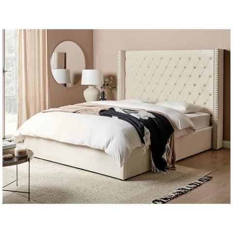 Letto Matrimoniale Contenitore Velluto Bianco Sporco 160 X 200 Cm Lubbon - Foto 1