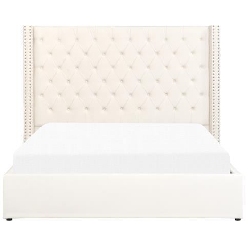 Letto Matrimoniale Contenitore Velluto Bianco Sporco 160 X 200 Cm Lubbon - Foto 8