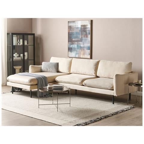 Divano Angolare 4 Posti Vinterbro Velluto Beige Chiaro Lato Destro - Foto 1