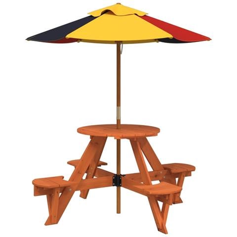 Tavolo Picnic Per 4 Bambini Con Ombrellone Rotondo Legno Abete - Foto 2