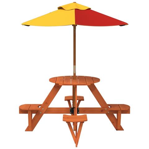 Tavolo Picnic Per 4 Bambini Con Ombrellone Rotondo Legno Abete - Foto 3