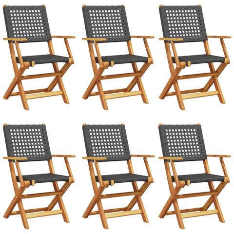 Sedie Giardino Pieghevoli 6 pz Nere Polyrattan e Legno Massello - Foto 1