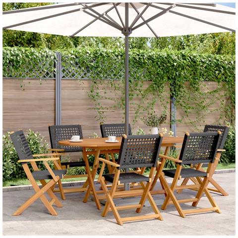 Sedie Giardino Pieghevoli 6 pz Nere Polyrattan e Legno Massello - Foto 10