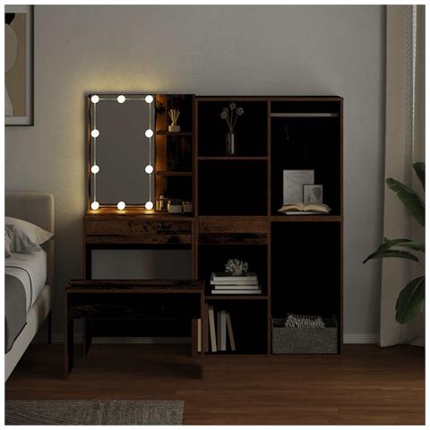 Set Tavolo da Toeletta con LED Legno Antico Legno Multistrato - Foto 10