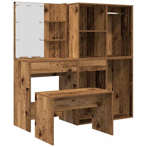 Set Tavolo da Toeletta con LED Legno Antico Legno Multistrato - Foto 1