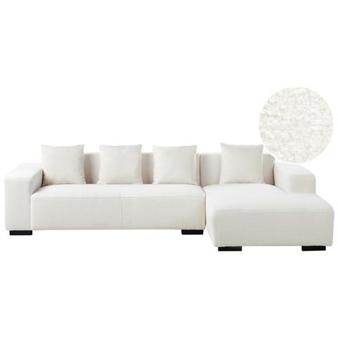 Divano Angolare 4 Posti Lungo Bouclé Bianco Lato Sinistro - Foto 1