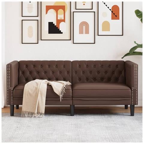 Divano Chesterfield A 2 Posti Marrone In Similpelle - Foto 1
