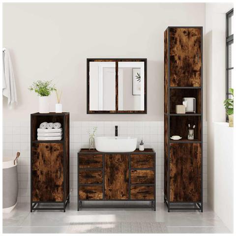 Mobile Lavabo Bagno Rovere Fumo 60x30x60 Cm Legno Multistrato - Foto 3