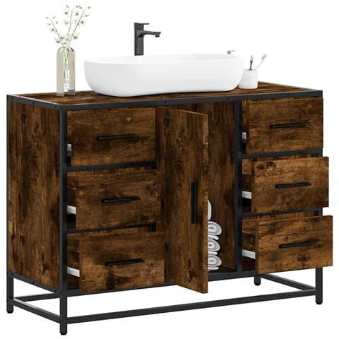Mobile Lavabo Bagno Rovere Fumo 60x30x60 Cm Legno Multistrato - Foto 1