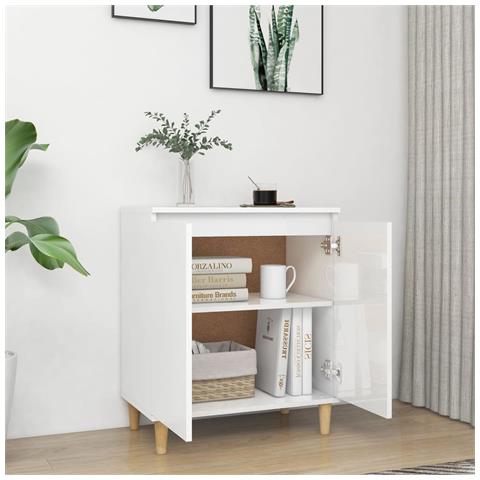 Credenza Gambe Massello Bianco Lucido 60x35x70cm Multistrato - Foto 2