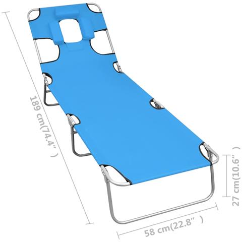 Lettino Prendisole Pieghevole Poggiatesta Acciaio Blu Turchese - Foto 7