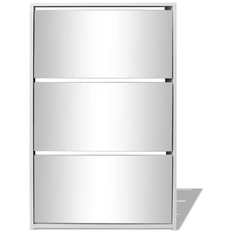 Lusso Casadino -  Scarpiera Con 3 Ripiani E Specchio Bianco 63x17x102,5 Cm - Foto 2