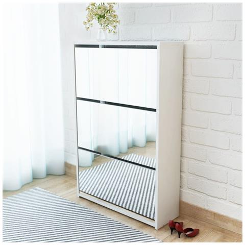 Lusso Casadino -  Scarpiera Con 3 Ripiani E Specchio Bianco 63x17x102,5 Cm - Foto 5