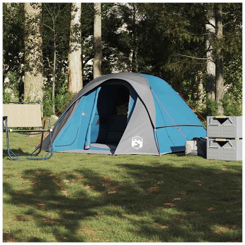 Tenda da Campeggio a Cabina per 4 Persone Blu Impermeabile - Foto 1