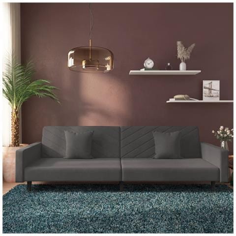 Divano Letto a 2 Posti con 2 Cuscini Grigio Scuro in Velluto - Foto 2