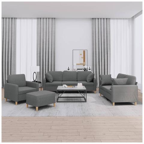 Set di Divani 4 pz con Cuscini Grigio Scuro in Tessuto - Foto 2