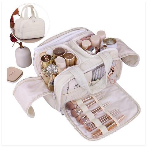 Borsa Per Trucco Da Viaggio Multifunzionale Di Grande Capacità Beige - Foto 1