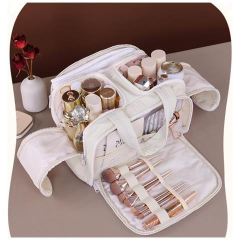 Borsa Per Trucco Da Viaggio Multifunzionale Di Grande Capacità Beige - Foto 3