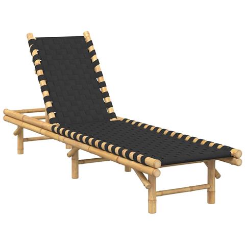 Lettino Prendisole con Fettuccia Intrecciata Nera 55x200x30 cm - Foto 1