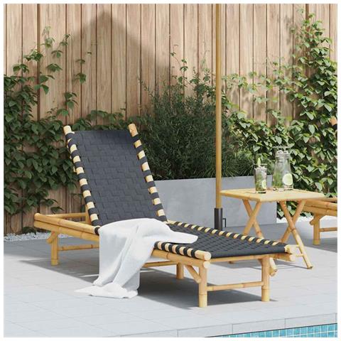 Lettino Prendisole con Fettuccia Intrecciata Nera 55x200x30 cm - Foto 2