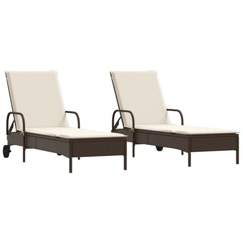 Lettini Prendisole 2 pz con Cuscini Marrone in Polyrattan - Foto 1