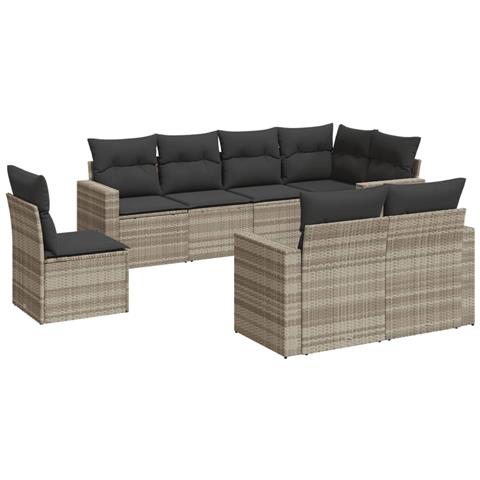 Set Divano da Giardino 8pz con Cuscini Grigio Chiaro Polyrattan - Foto 1