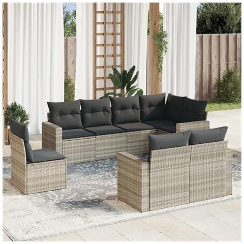 Set Divano da Giardino 8pz con Cuscini Grigio Chiaro Polyrattan - Foto 2