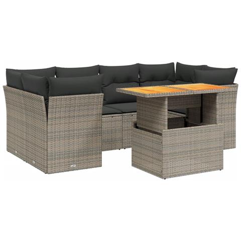 Set Divani da Giardino 7 pz con Cuscini Grigio in Polyrattan - Foto 1
