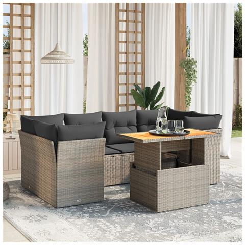 Set Divani da Giardino 7 pz con Cuscini Grigio in Polyrattan - Foto 2