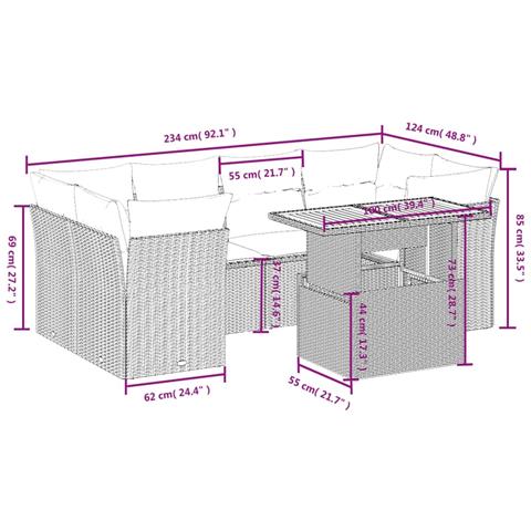 Set Divani da Giardino 7 pz con Cuscini Grigio in Polyrattan - Foto 3