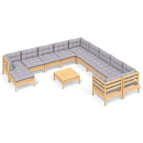 Set Divani da Giardino 12 pz con Cuscini Grigi Massello di Pino - Foto 1