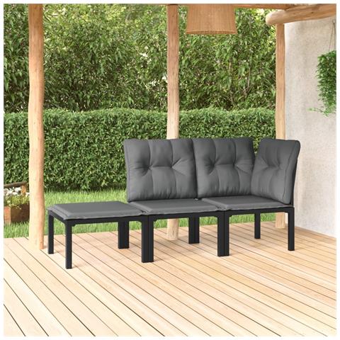 Set Salotto da Giardino 3 pz Nero e Grigio in Polyrattan - Foto 2