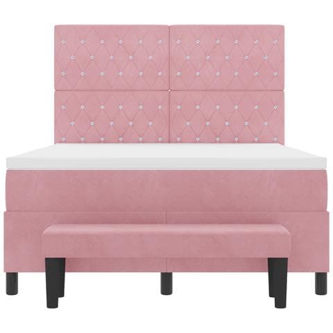 Letto a Molle con Materasso & Panca Rosa 140x190 cm Velluto - Foto 9