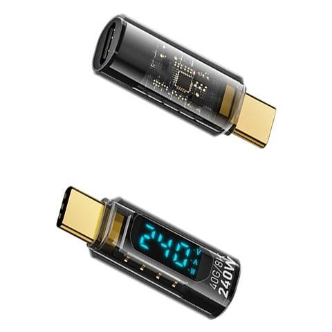 Adattatore Da Usb-c Femmina A Usb-c Maschio 240w Con Display Digitale - Nero (confezione Da 2) - Foto 1