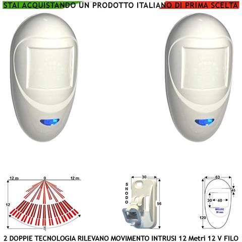 Doppia Tecnologia Grandangolo 2 Sensori Movimento Antifurto Portata 12 Mt Da Interno Rilevano Intruso Aliment. 12 V As - Foto 1