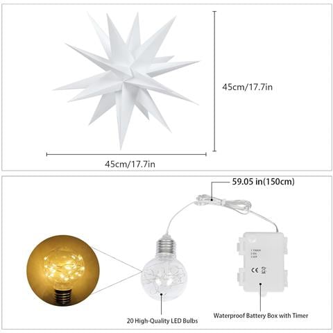 Stella Di Betlemme 3d A Led Puntale Per Albero Di Natale 45x45x35 Cm Bianco - Foto 2