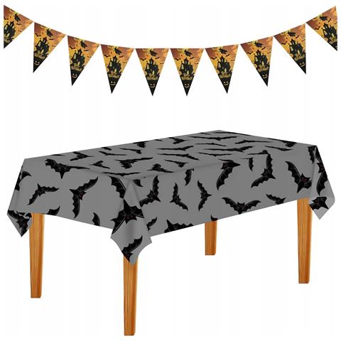 Tovaglia Di Halloween Con Pipistrelli 220x130 Cm Con Bandierine - Foto 1