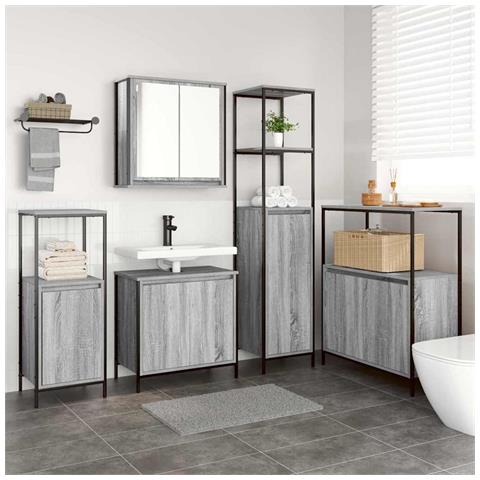 Set di mobili per il bagno con porta 5 pcs Grigio sonoma e Nero - Foto 2