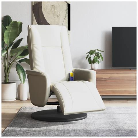 Poltrona Reclinabile Massaggio con Poggiapiedi Crema Similpelle - Foto 2