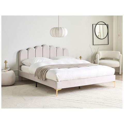Letto Velluto Sauvian 160 X 200 Cm Bianco Sporco - Foto 1